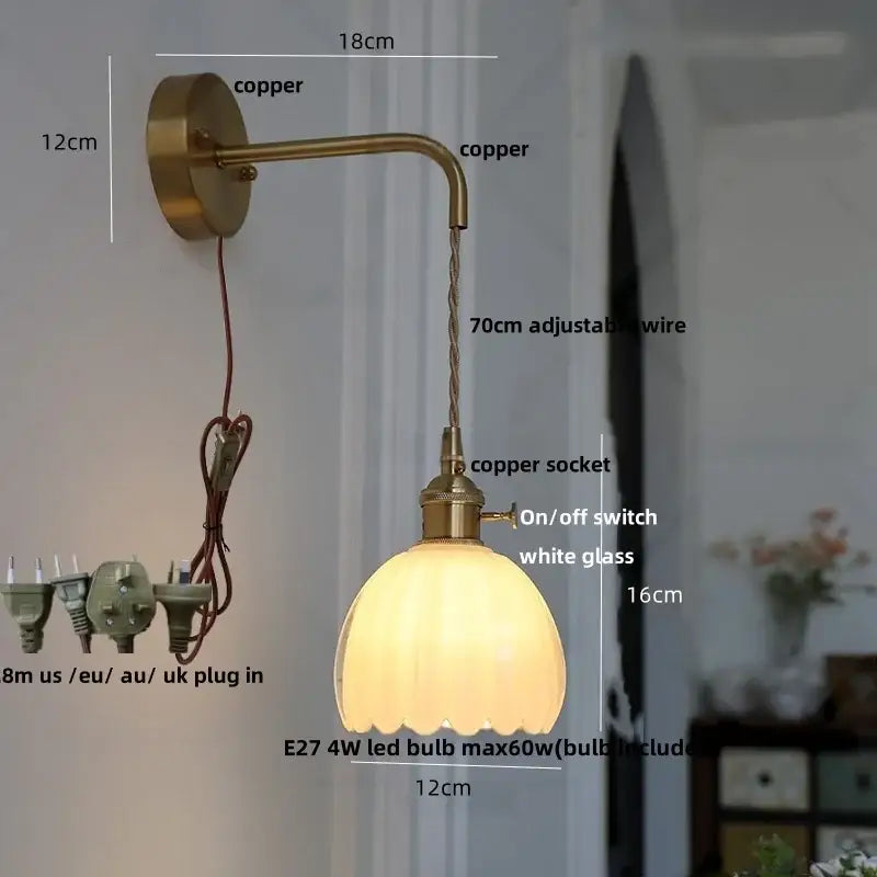Modern brass petal glass adjustable led wall lamp for bedroom