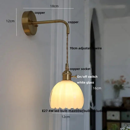 Modern brass petal glass adjustable led wall lamp for bedroom