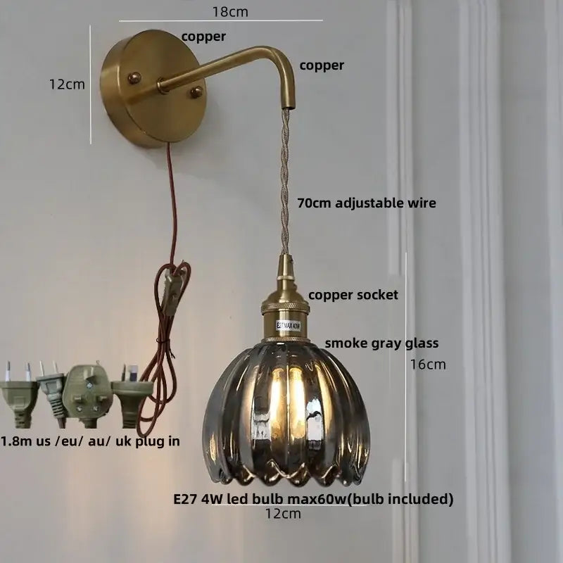 Modern brass petal glass adjustable led wall lamp for bedroom