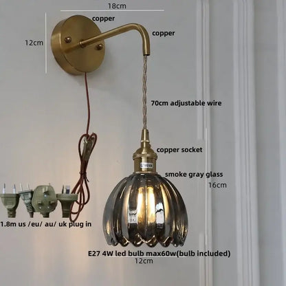 Modern brass petal glass adjustable led wall lamp for bedroom