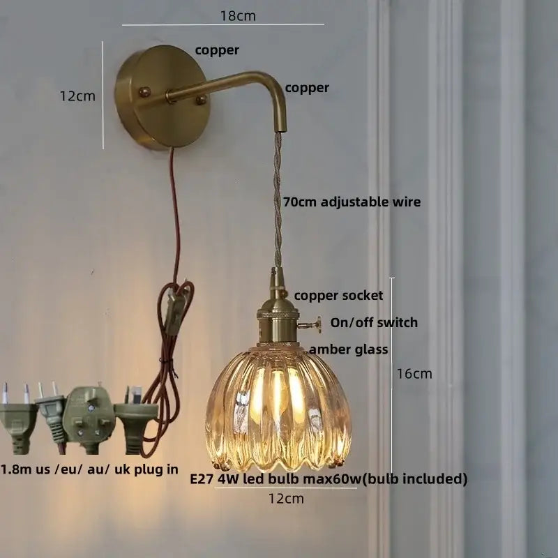 Modern brass petal glass adjustable led wall lamp for bedroom