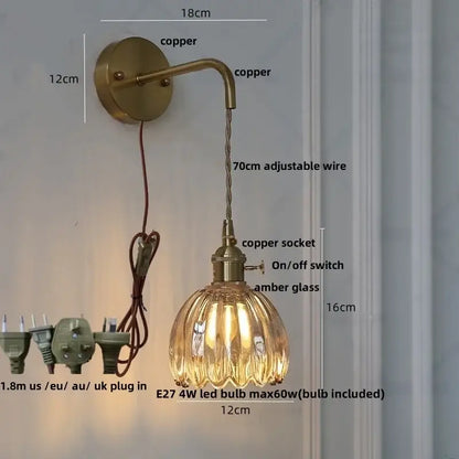 Modern brass petal glass adjustable led wall lamp for bedroom