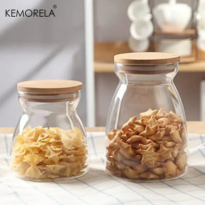 Glass airtight canister with bamboo lid kitchen storage jar