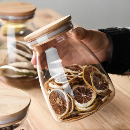 Glass airtight canister with bamboo lid kitchen storage jar