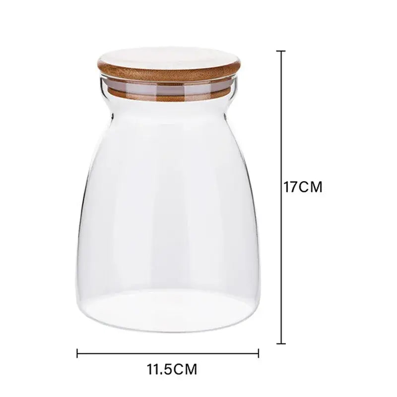 Glass airtight canister with bamboo lid kitchen storage jar