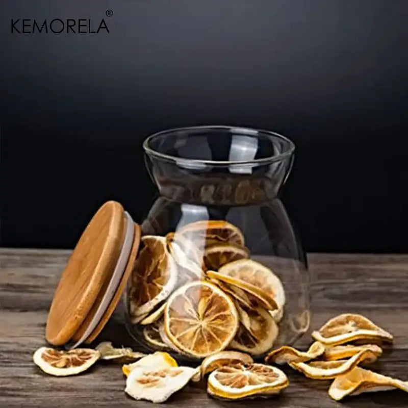 Glass airtight canister with bamboo lid kitchen storage jar