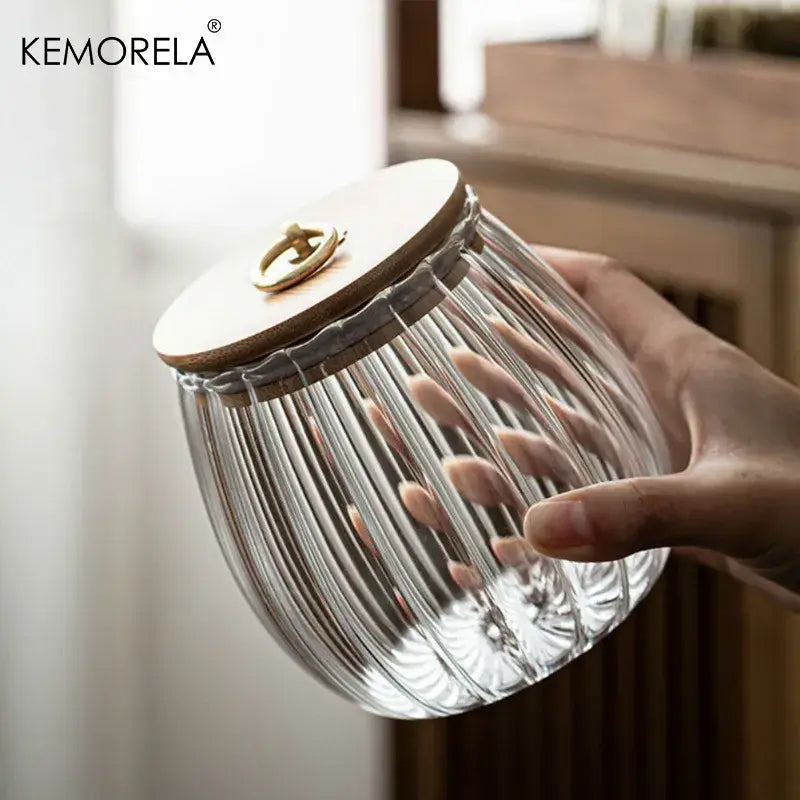 glass airtight canister with wooden lid kitchen storage jar
