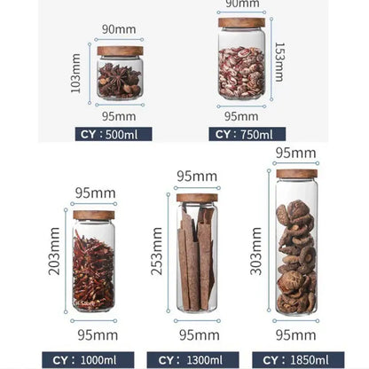 Glass airtight canister with wooden lid – kitchen storage jar
