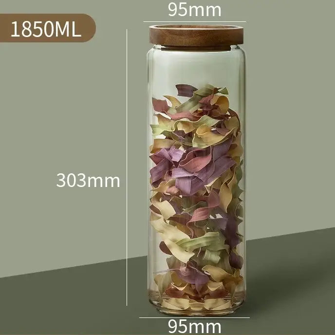 Glass airtight canister with wooden lid – kitchen storage jar