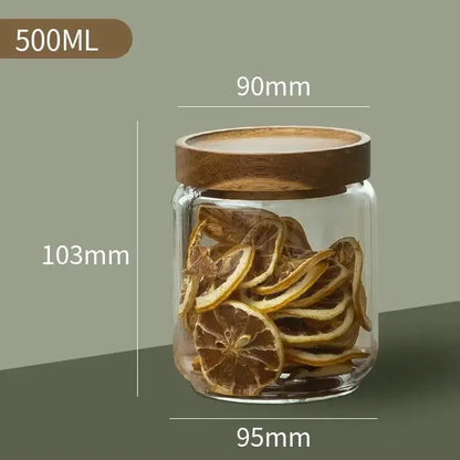 Glass airtight canister with wooden lid – kitchen storage jar