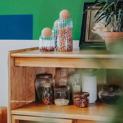 Glass airtight canister with wooden lid – kitchen storage jar