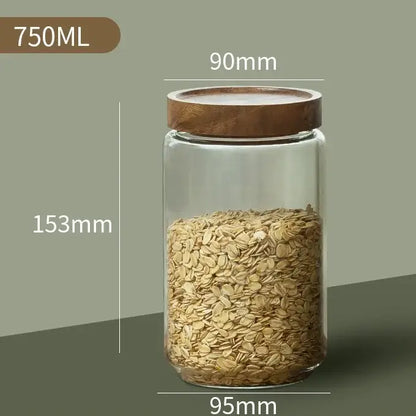 Glass airtight canister with wooden lid – kitchen storage jar
