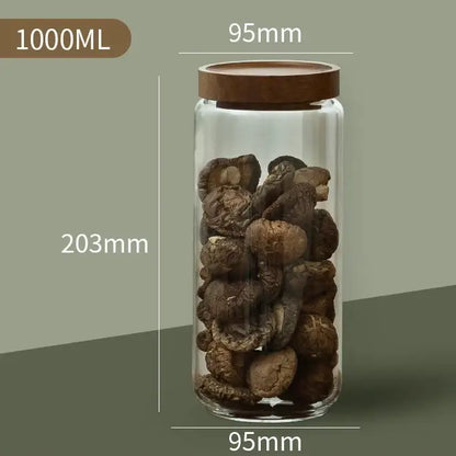 Glass airtight canister with wooden lid – kitchen storage jar