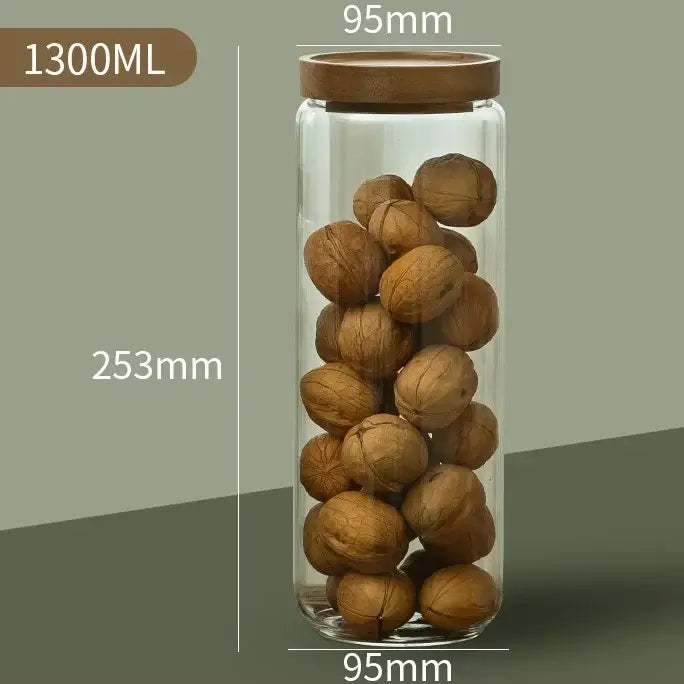Glass airtight canister with wooden lid – kitchen storage jar