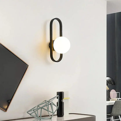 Modern minimalist black & gold glass aisle wall lamp bedroom sconce