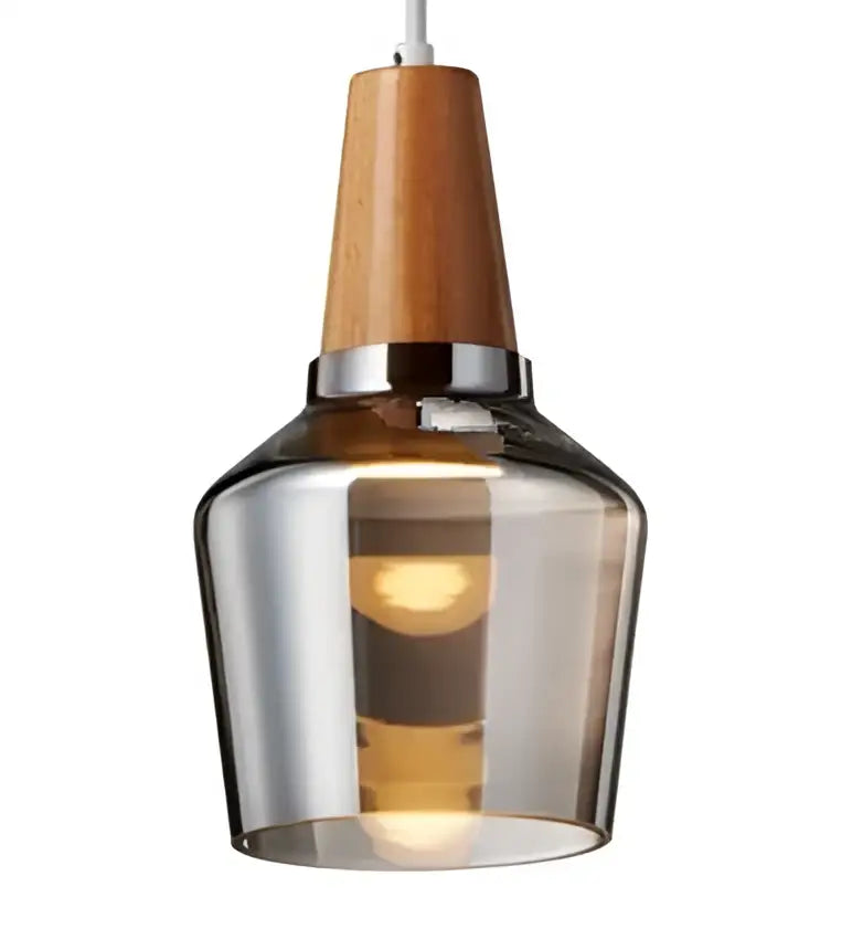 Modern retro smoked glass and wood pendant light dining room set