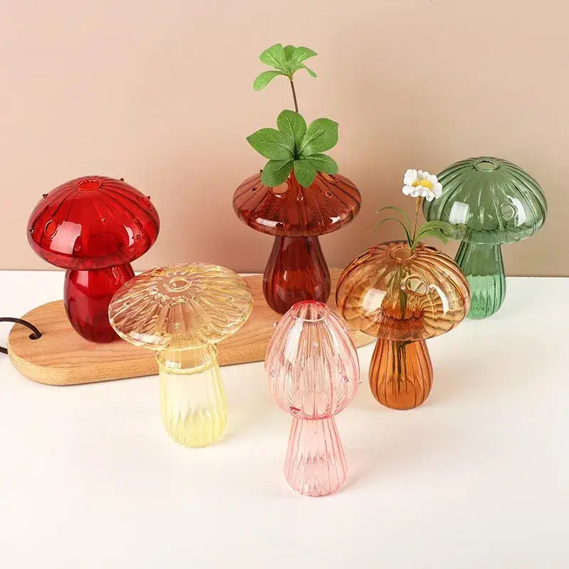 Mushroom ribbed glass aromatherapy vase living room decor