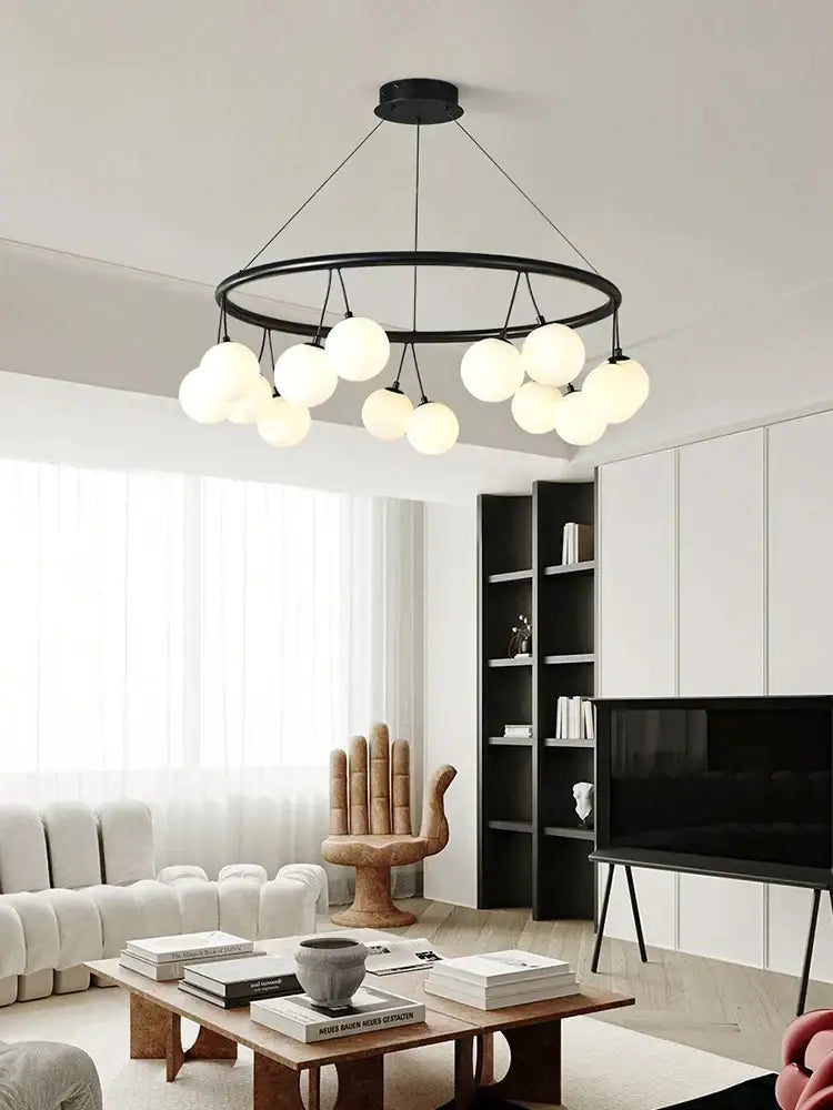 glass art black frosted globe chandelier living room