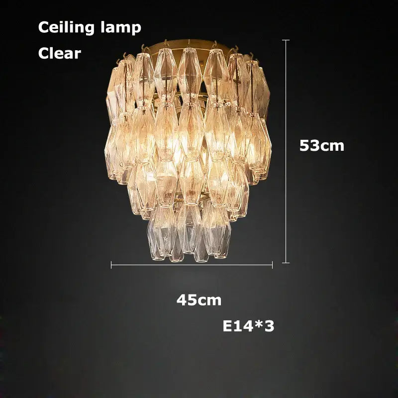Tiered pink glass art led chandelier for living room