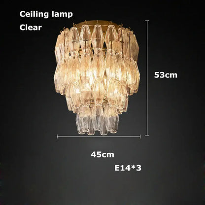 Tiered pink glass art led chandelier for living room