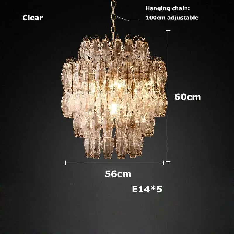 Tiered pink glass art led chandelier for living room