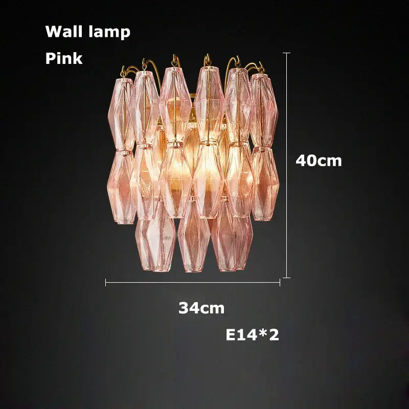Tiered pink glass art led chandelier for living room