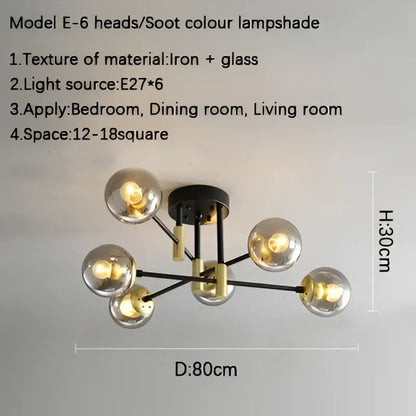 Modern glass ball black chandelier dining room gold accents