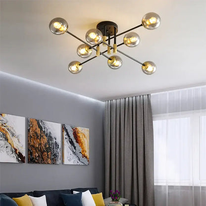 Modern glass ball black chandelier dining room gold accents