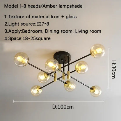 Modern glass ball black chandelier dining room gold accents