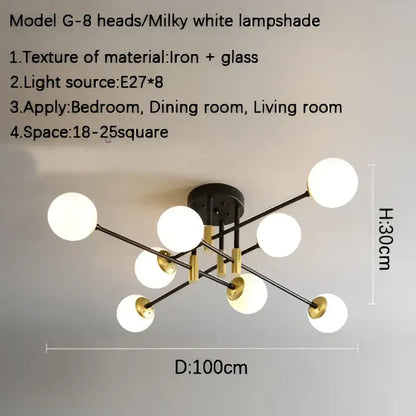 Modern glass ball black chandelier dining room gold accents