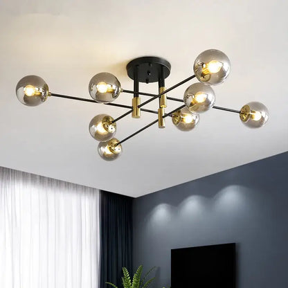 Modern glass ball black chandelier dining room gold accents