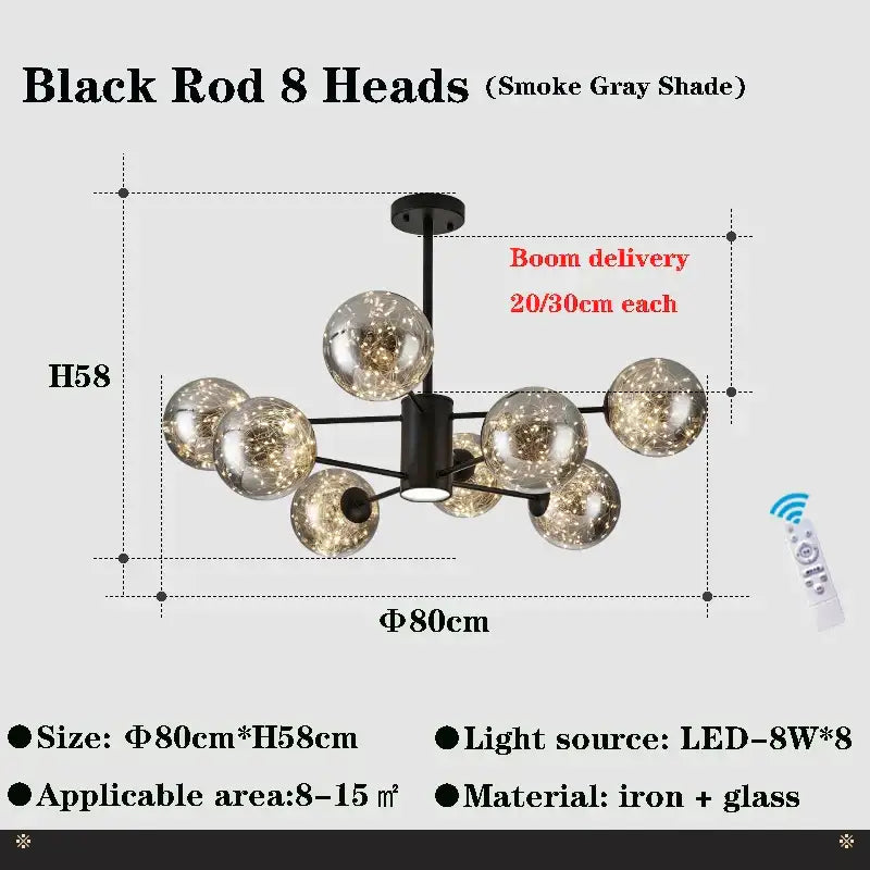 Modern black glass ball branch chandelier living room lighting