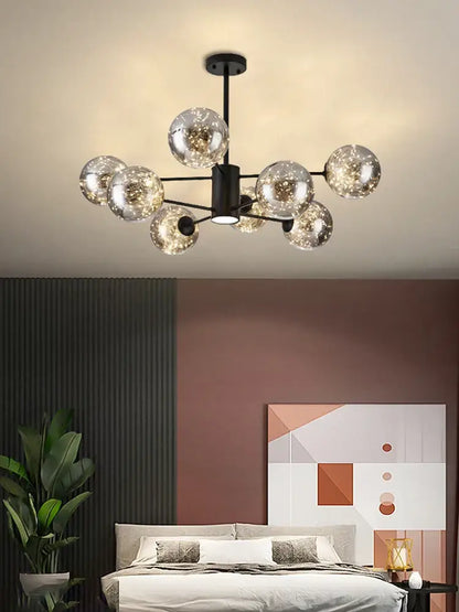 Modern black glass ball branch chandelier living room lighting