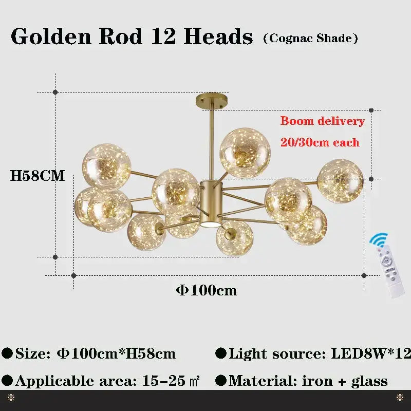 Modern black glass ball branch chandelier living room lighting