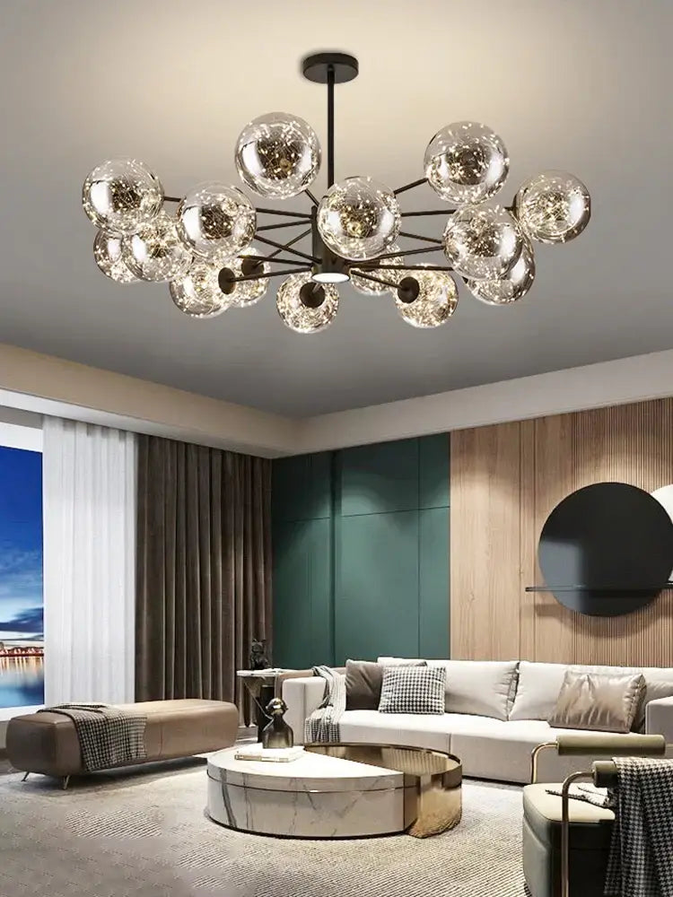 Modern black glass ball branch chandelier living room lighting