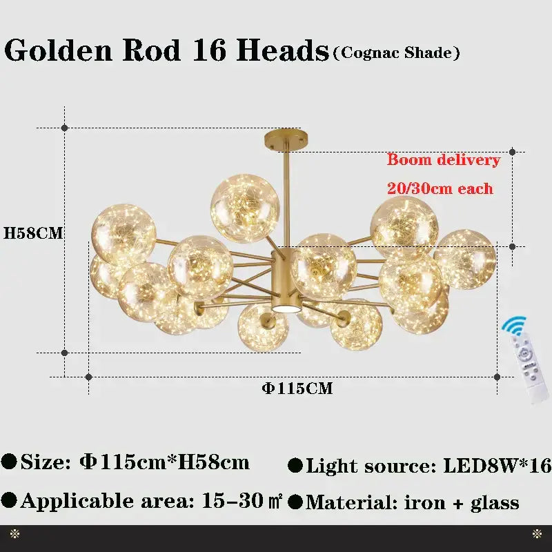 Modern black glass ball branch chandelier living room lighting