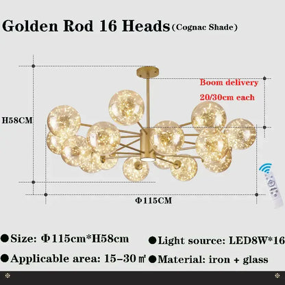 Modern black glass ball branch chandelier living room lighting