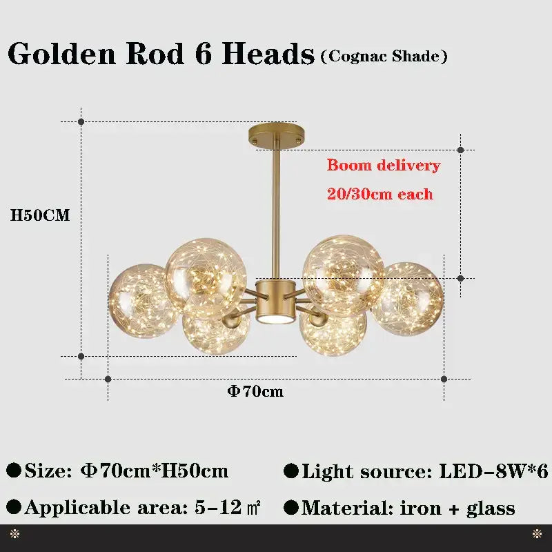 Modern black glass ball branch chandelier living room lighting