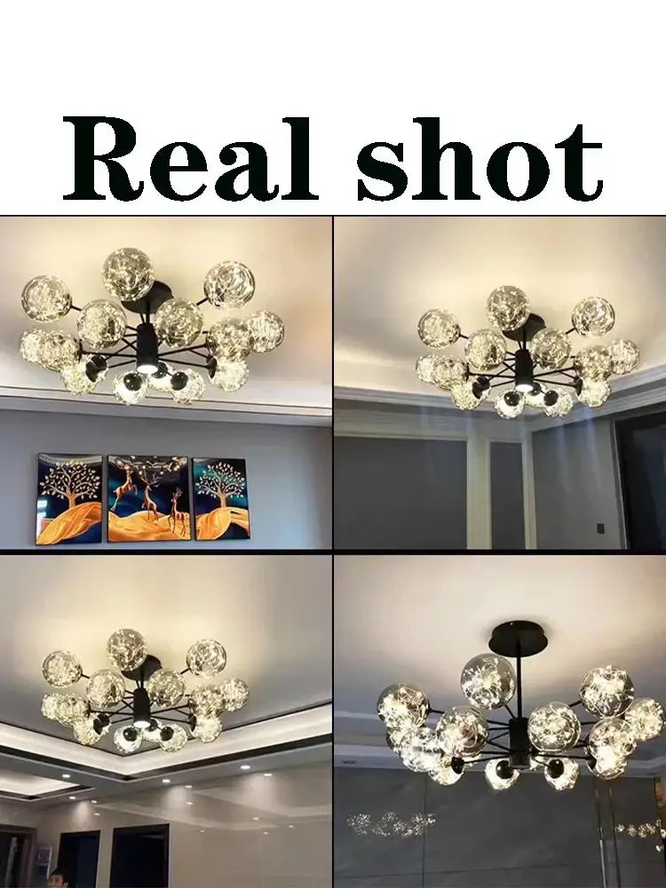 Modern black glass ball branch chandelier living room lighting