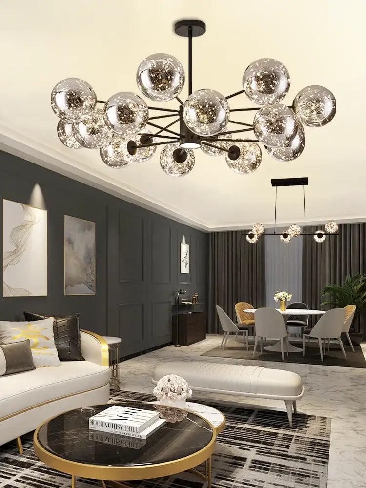 Modern black glass ball branch chandelier living room lighting