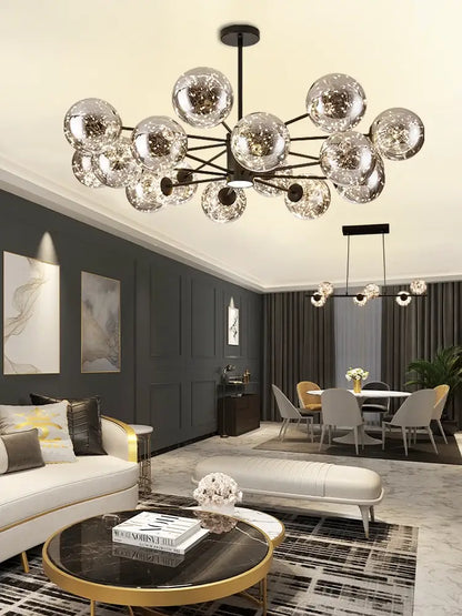 Modern black glass ball branch chandelier living room lighting