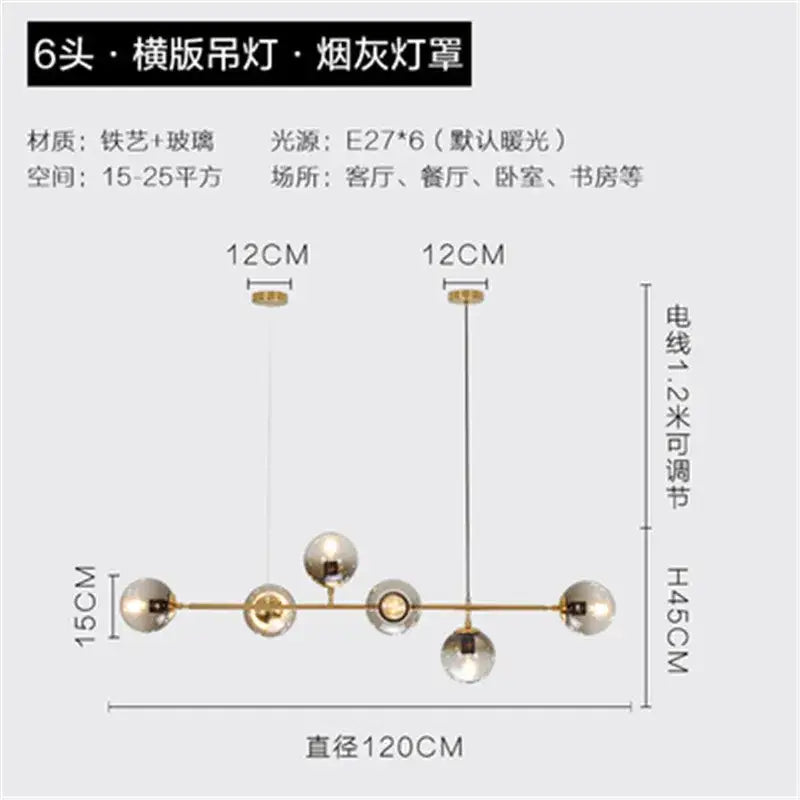 Modern brass glass ball bubble led chandelier dining room pendant light