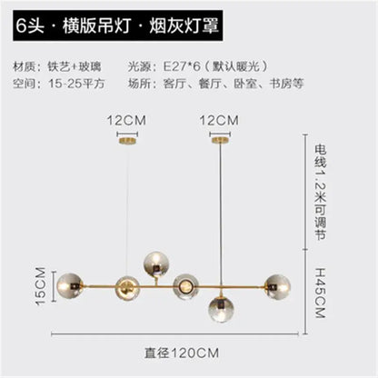 Modern brass glass ball bubble led chandelier dining room pendant light
