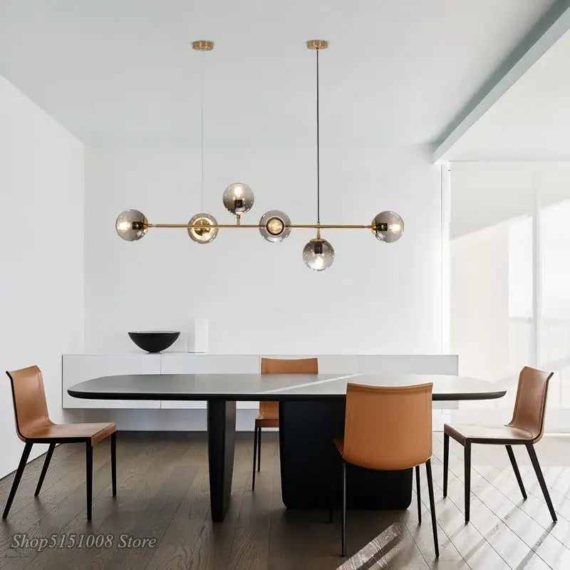 Modern brass glass ball bubble led chandelier dining room pendant light