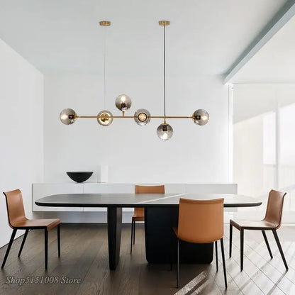 Modern brass glass ball bubble led chandelier dining room pendant light