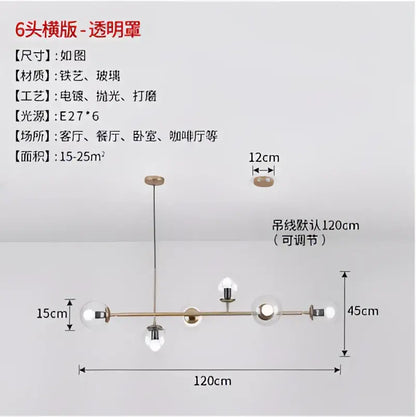 Modern brass glass ball bubble led chandelier dining room pendant light