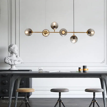 Modern brass glass ball bubble led chandelier dining room pendant light
