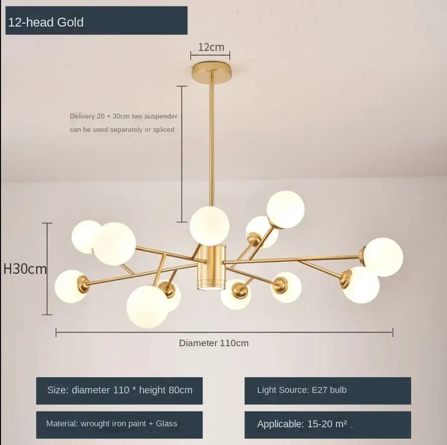 Modern black glass ball ceiling chandelier for living room