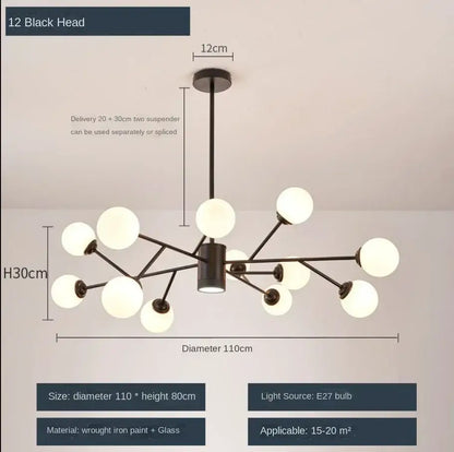 Modern black glass ball ceiling chandelier for living room