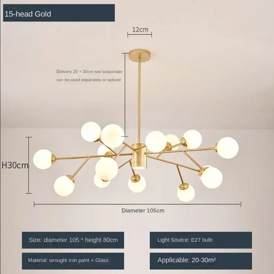 Modern black glass ball ceiling chandelier for living room